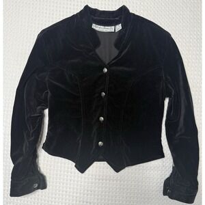 Vintage Adobe Rose 1990's Black Velvet Military Gothic Cropped Jacket SZ M